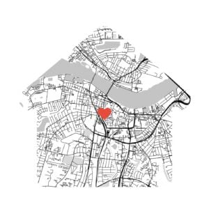 Hus stadskarta med hjärtmarkör - 21x30cm (A4)