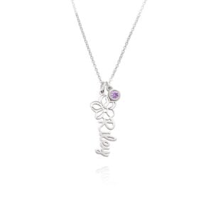 Blommande födelsebloms namnhalsband med födelsesten i sterlingsilver