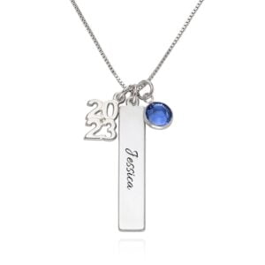 Examenshalsband med årsberlock och sten i sterling silver