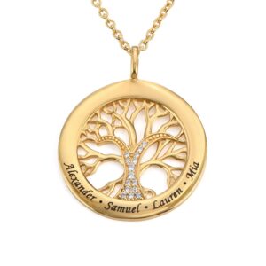 Familjeträdshalsband med Cubic Zirconia i Guld Vermeil